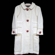 LOUIS VUITTON Silk-lined Single-Breasted Tweed Coat, Size 34, White Women USED
