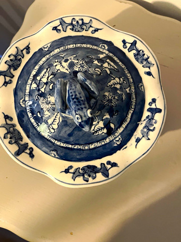 Blue white glazed ceramic - blue,