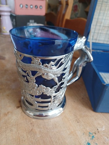 Vintage oriental blue glass - oriental,