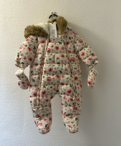 Girls cream floral puffer - f&f,