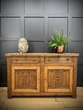 Antique Solid Oak Sideboard – Stripped Finish – Cupboard Drawers