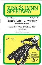 KINGS LYNN V WEMBLEY 9/10/1971 BLANK SPEEDWAY PROGRAMME