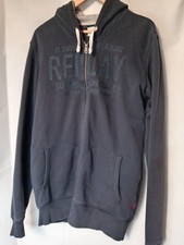 Replay Black Men's Full Zip Hoodie Size UK XL 100% Cotton Long Sleeve Casual