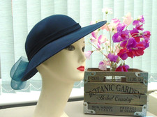 Vintage inspired Retro 1940`s wartime  Homefront style navy blue hat with bow