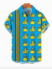 Mens Button Down Shirts Funny Cartoon Duck Printed Hawaiian Tops Novelty Gifts
