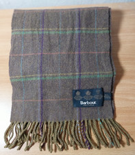 Barbour Scarf Signature Tartan Brown Base With green purple lines 100% Lambswool