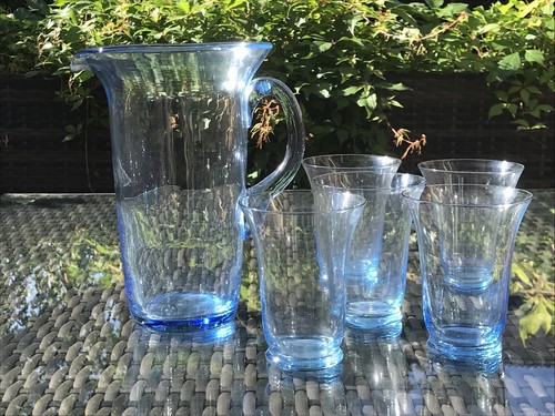 Vintage hand blown blue glass - hand,