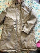 Great condition Girls ZARA rubberised gold raincoat with fur lining & hood Age 8
