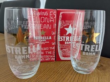 Two Estrella Damm Barcelona Beer Lager Glasses 330ml M18 Christmas Gift 