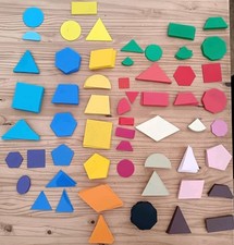 Mix of vintage, flat 2D plastic shapes maths resource