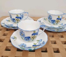 Old Foley fine bone china blue pansy 8 piece set 2 x plate, 3 x cup & saucer