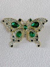 Green Crystal Butterfly Brooch Sparkly Rhinestone Insect Pin Jewelry Xmas Gift