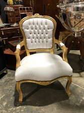 French Louis Style Shabby Chic Chair white faux Leather with Gold Frame