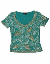 LUISA SPAGNOLI Womens Sequin Blouse Top UK 10 Small Turquoise Polyester CN15