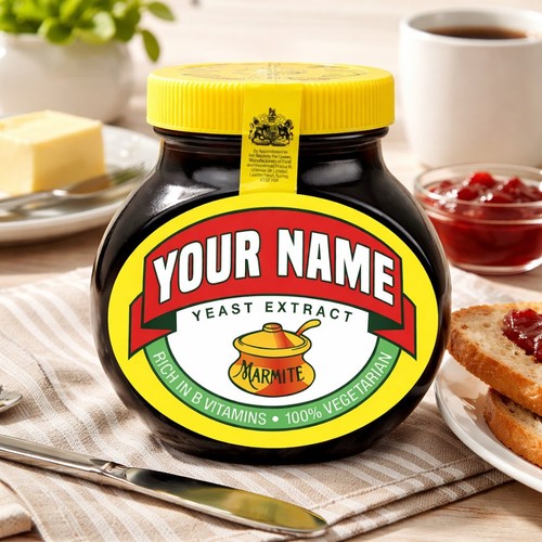 Personalised marmite jar - jar, label