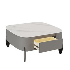 80cm Modern Slate Coffee Table Saddle Leather Wrapped Accent Table Living Room