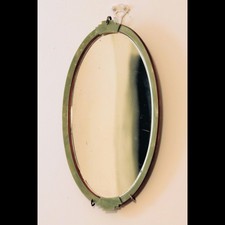 Green Bakelite / Celluloid Bevelled Art Deco Wall Mirror, Small Oval Superb