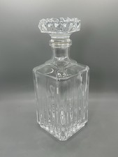 Vintage Cut Crystal Decanter Square Whiskey Ornate Glass Bottle with Stopper