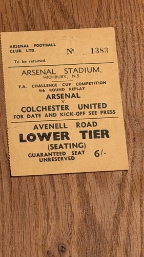 Ticket 1958 arsenal v - arsenal,
