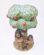 Adam & Eve Folk Art Wood Carving Hand Painted Signed by The Artist