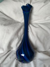 Old Glass Hand Blown Signed &Dated 2000 Blue&Turquoise Heavy Vase From Torquay