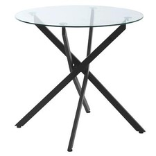 HOMCOM Clear Glass Side Table Round Metal Dining Table Dining Living Room Black