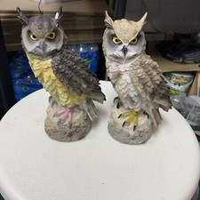 DEAYOU Horned Owl Statues 7” Tall Small Resin Artificial Owl Garden DecorYard
