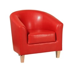 RED FAUX LEATHER SOFA CLARIDON