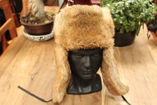 VINTAGE HIGHLANDER LIGHT BROWN REAL FUR TRAPPER BOMBER HAT SIZE L-XL