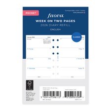 Filofax Week On Two Pages Diary Refill - Pocket 2026 English | Multi Language