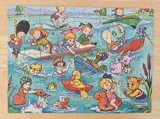 Jolly Jig Vintage Jigsaw Toy Town Lake 63 Pcs 1960s Special Thick Board
