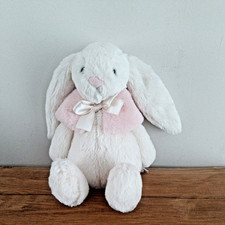 Jellycat Small Bashful Cream Snow Bunny Rabbit Pink Winter Cape Shawl Bow