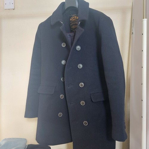 Superdry black pea coat - coat, size