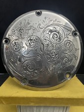 HARLEY DAVIDSON POLISHED ALLOY 5 HOLE DERBY COVER CUSTOM HAND ENGRAVED 7.25" DIA