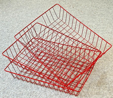 3 x Vintage MESH OFFICE FILING TRAYS Metal RED A4 Storage Baskets 1970s 1980s