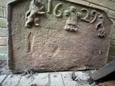 Cast Iron Fireback Lion Rampant Fleur de Lys Unicorn 1629 Charles The First