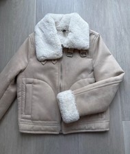 Ladies H&M Suede Faux Fur Beige Cream JacketCoat Size 10