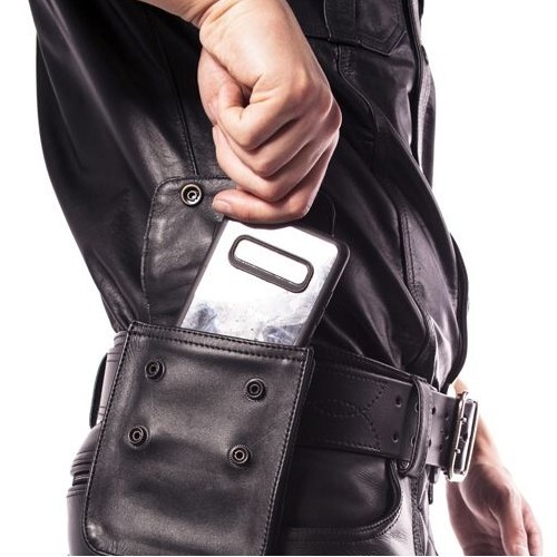 Black leather wallet belt - black,