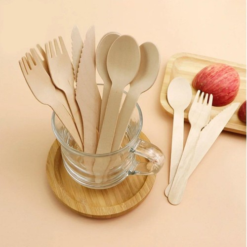 Disposable wooden cutlery set - cutlery,