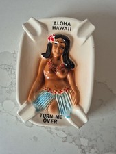 Vintage Ashtray Novelty Cheeky Aloha Hula girl Ceramic Hawaii Collectable 2 side