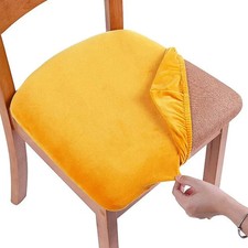 smiry Stretch Chair Seat Covers for Dining Room, Velvet Dining Chair Seat Protec