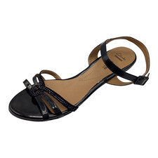 Clarks Womens Black Patent Leather Wedge Heel Strappy Sandals Size UK 7D Used