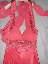 BEAUTIFUL LADIES DEEP CORAL JEWELLED SPECIAL OCCASION MAXI DRESS SIZE 8