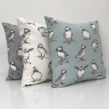 Puffin DOUBLE SIDED Cushion Covers Blue White Coastal Beach Nautical Fabric