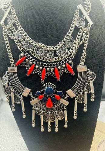 Chunky silver tone with red - tone,