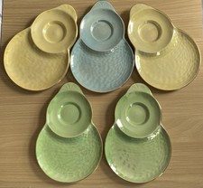 Set Of 5 Vintage Maling Ware Ceramic Lustre Tennis Plates In 3 Colours.