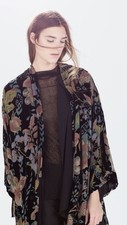 ZARA MULBERRY SILK DEVORE VELVET FLORAL KIMONO JACKET M-L BOHO DECO