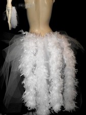 Big white Swan Burlesque Slashed Layer Feathers Hen Bustle Belt  Train  8 24