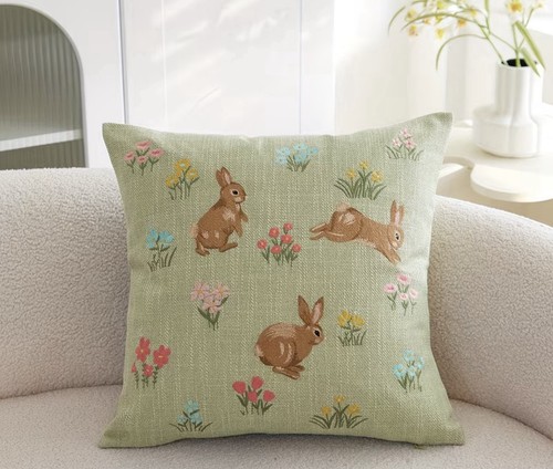 Rabbit embroidered cushion - rabbit,