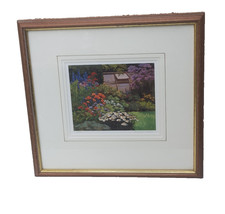 Vintage Andrea Bates Framed Print Signed Ltd Ed Greenhouse & Garden 14''x14.75''